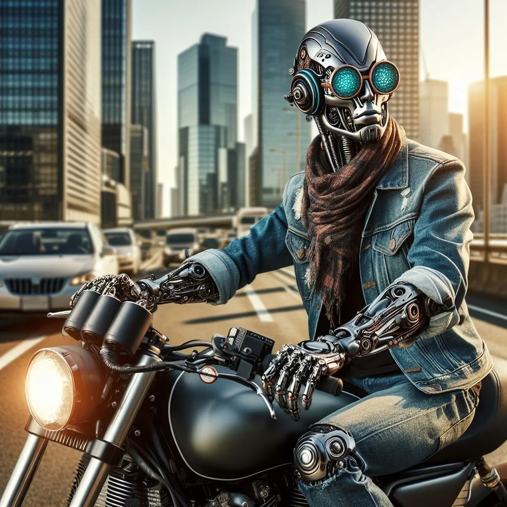 a man in a gas mask riding a motorcycle