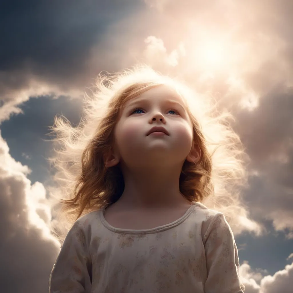 a little girl looking up into the sky