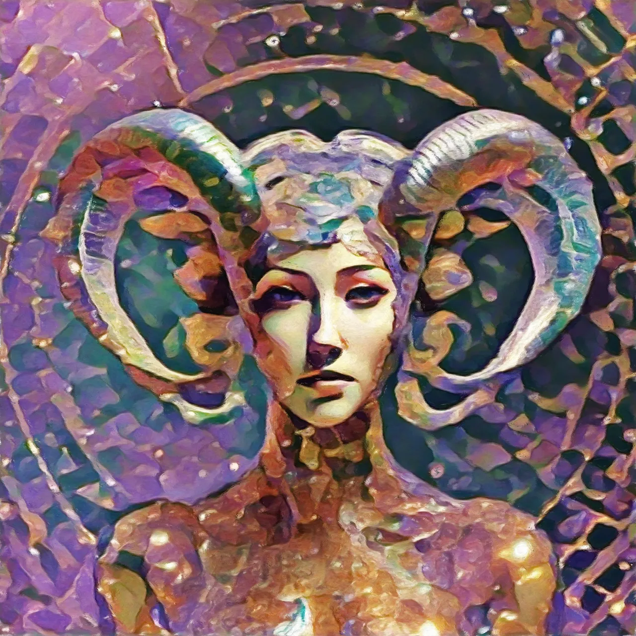 a woman with horns, reminiscent of Pan, winks at us and vanishes