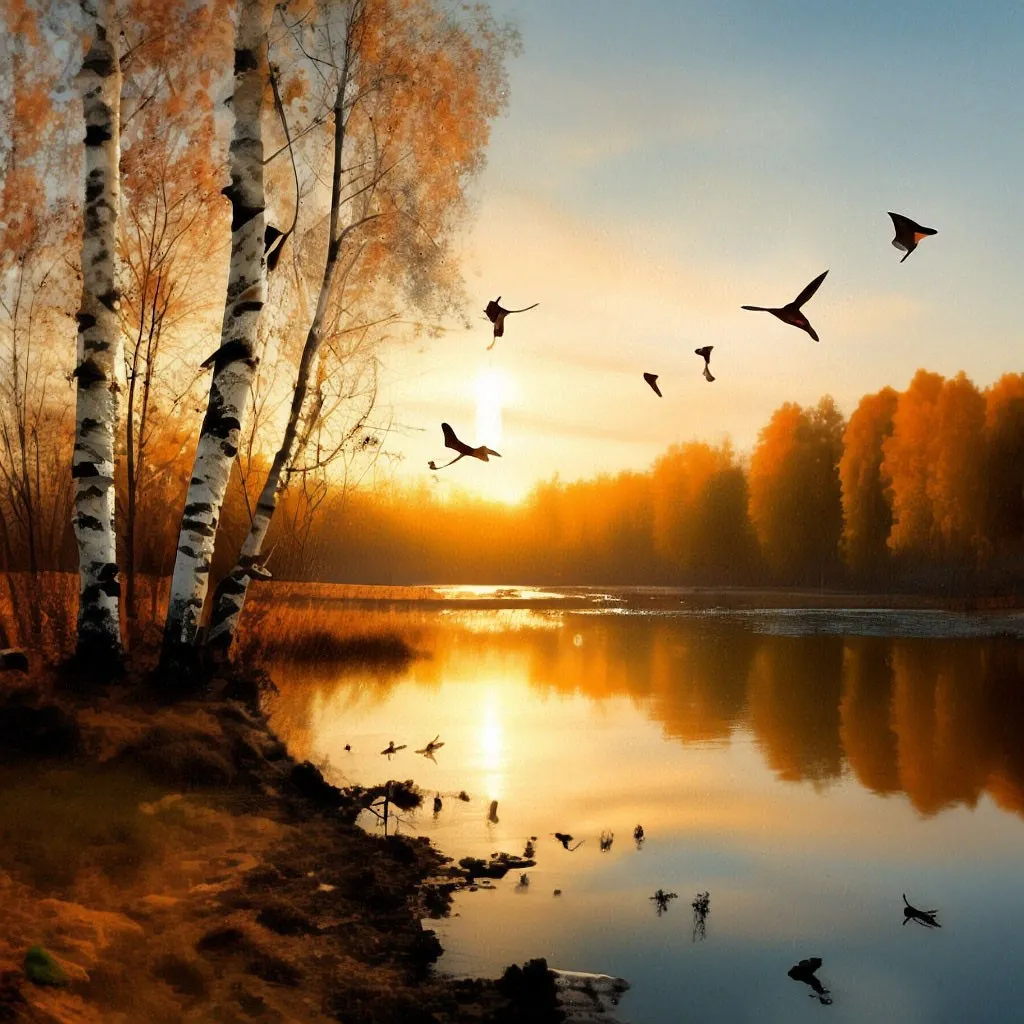 a group of birds flying over a body of water