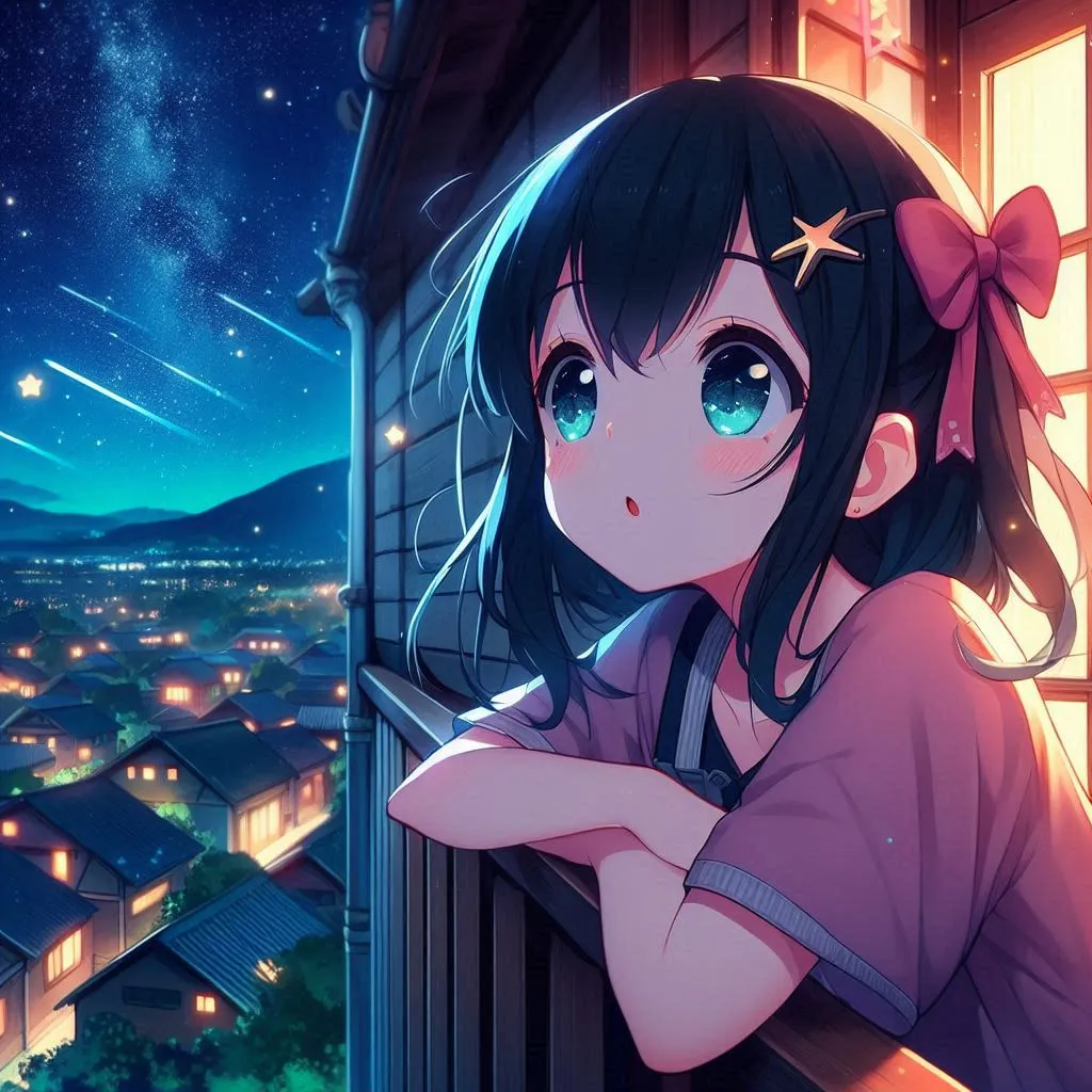 a girl looking out of a window at night