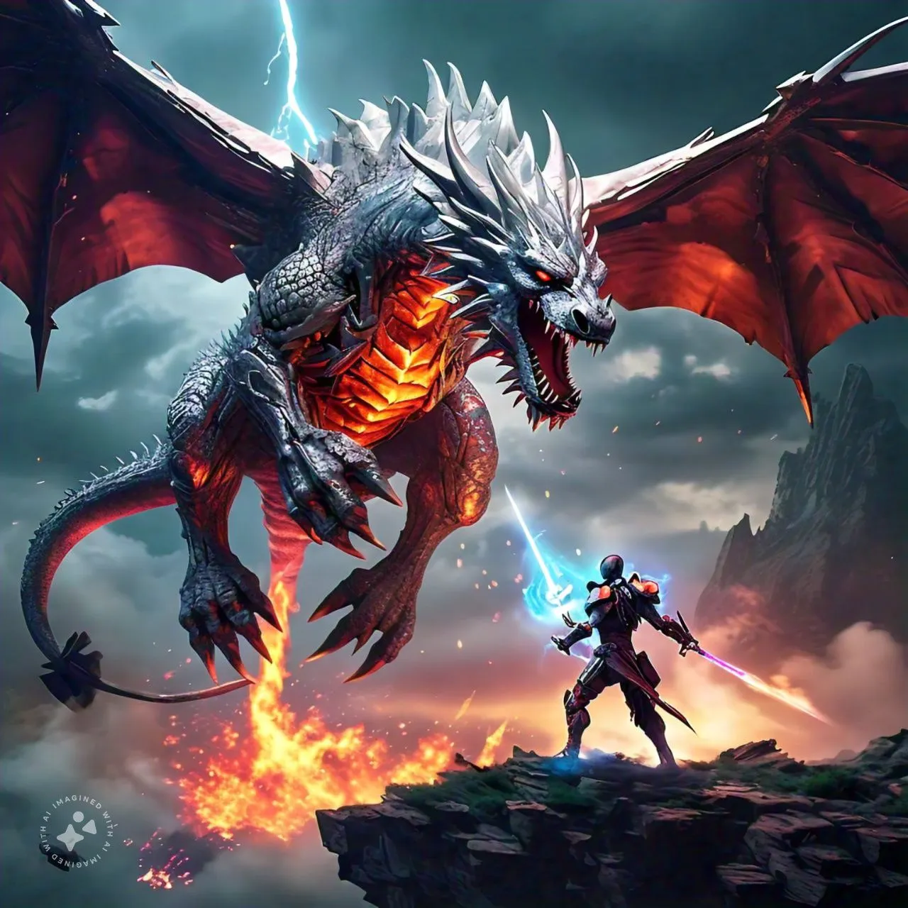 a dragon attacking a knight in a game