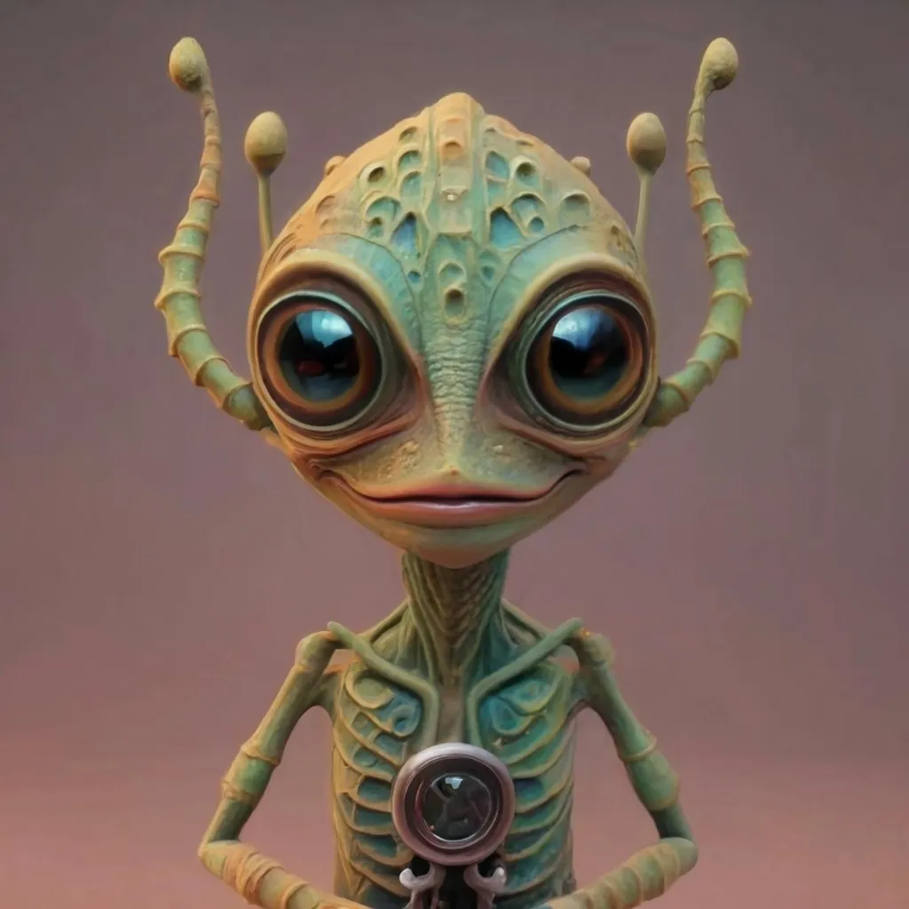 a green alien figurine with big eyes