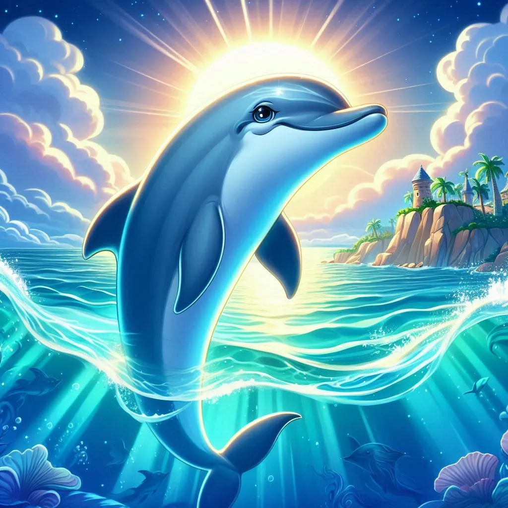 a painting of a dolphin jumping out of the water