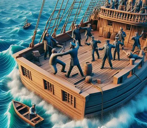 a painting of a boat with a bunch of people on it