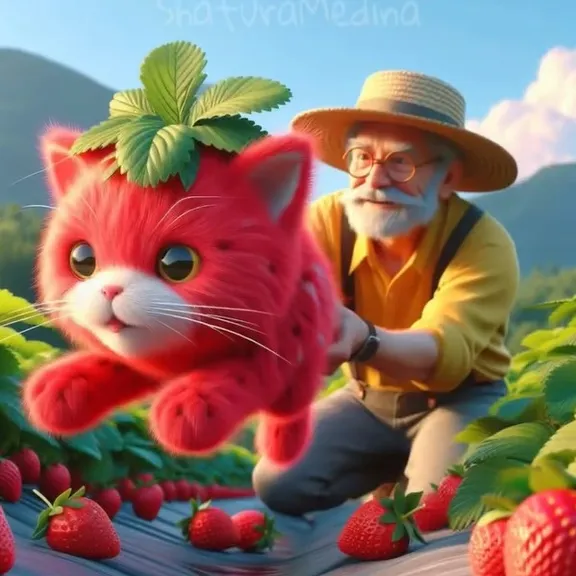 a man kneeling down next to a red kitty