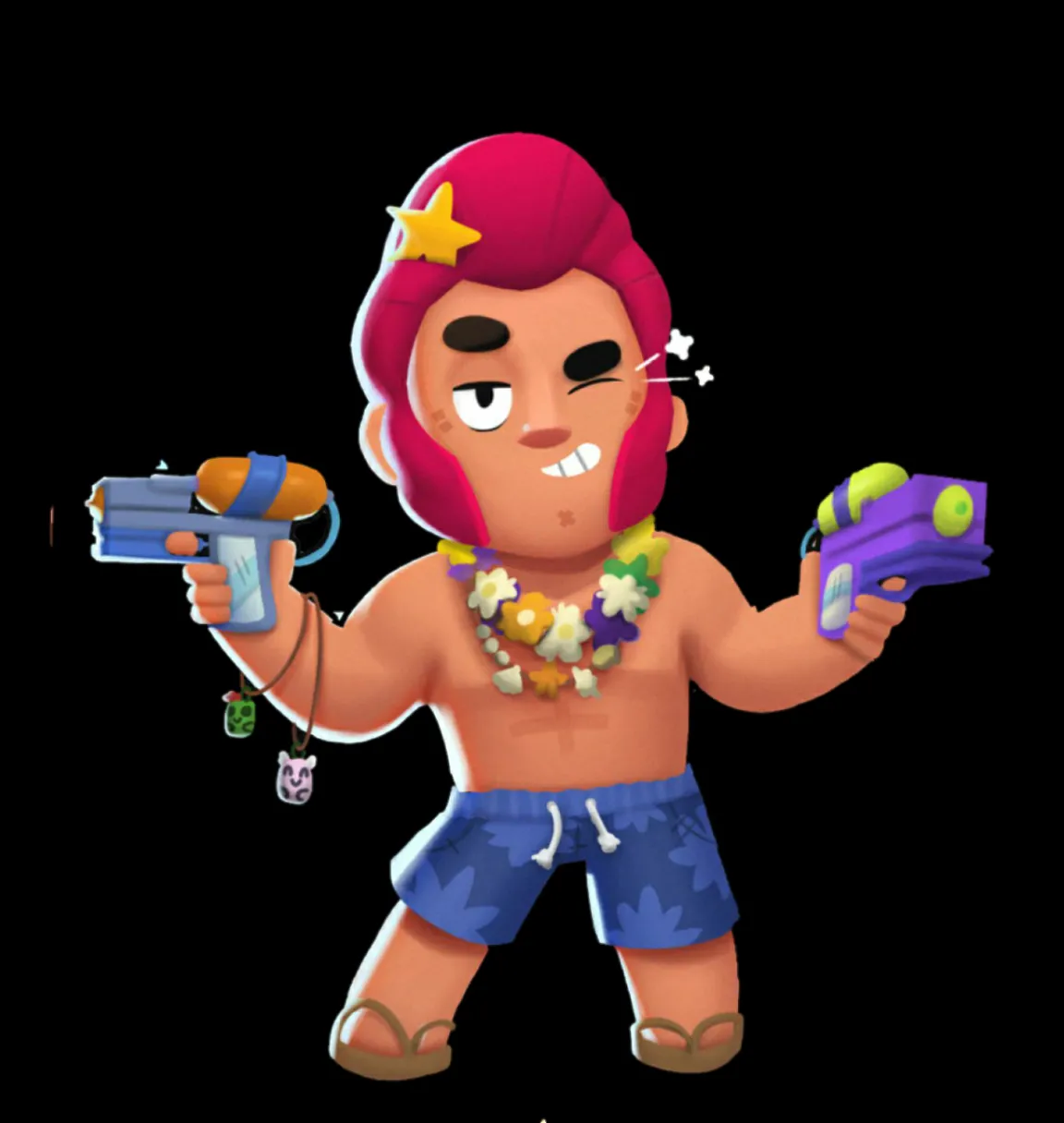 a cartoon character holding a toy gun dancing 