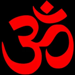 a red omen symbol on a black background