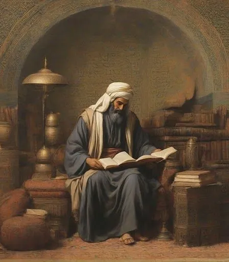 a painting of a man reading a book