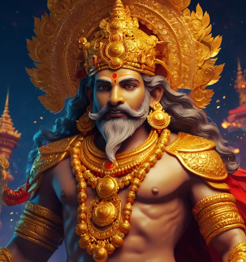 Create a god Brahma with golden background, 8k, size of 1920x1080, colorful
