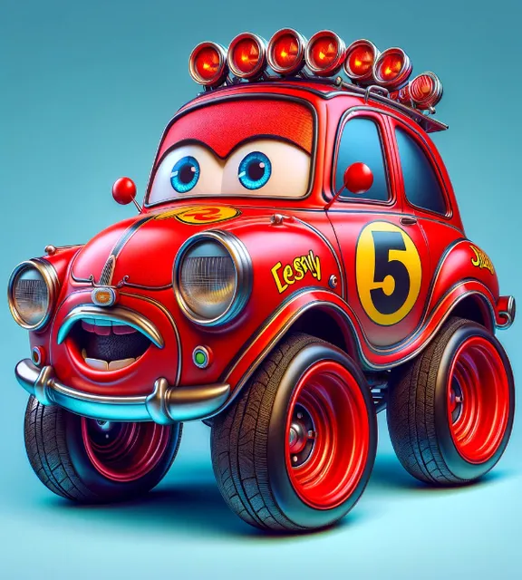 a cartoon car with a number five on the front