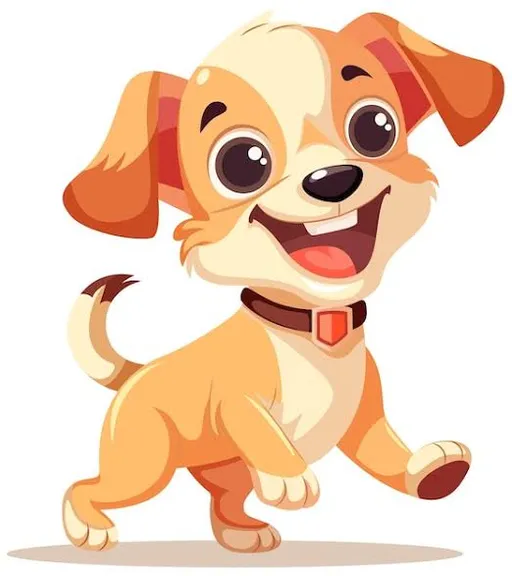 a cartoon dog is running and smiling