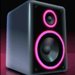 a black speaker with a pink light on it