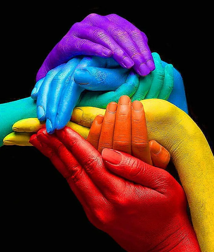 a group of hands painted in different colors