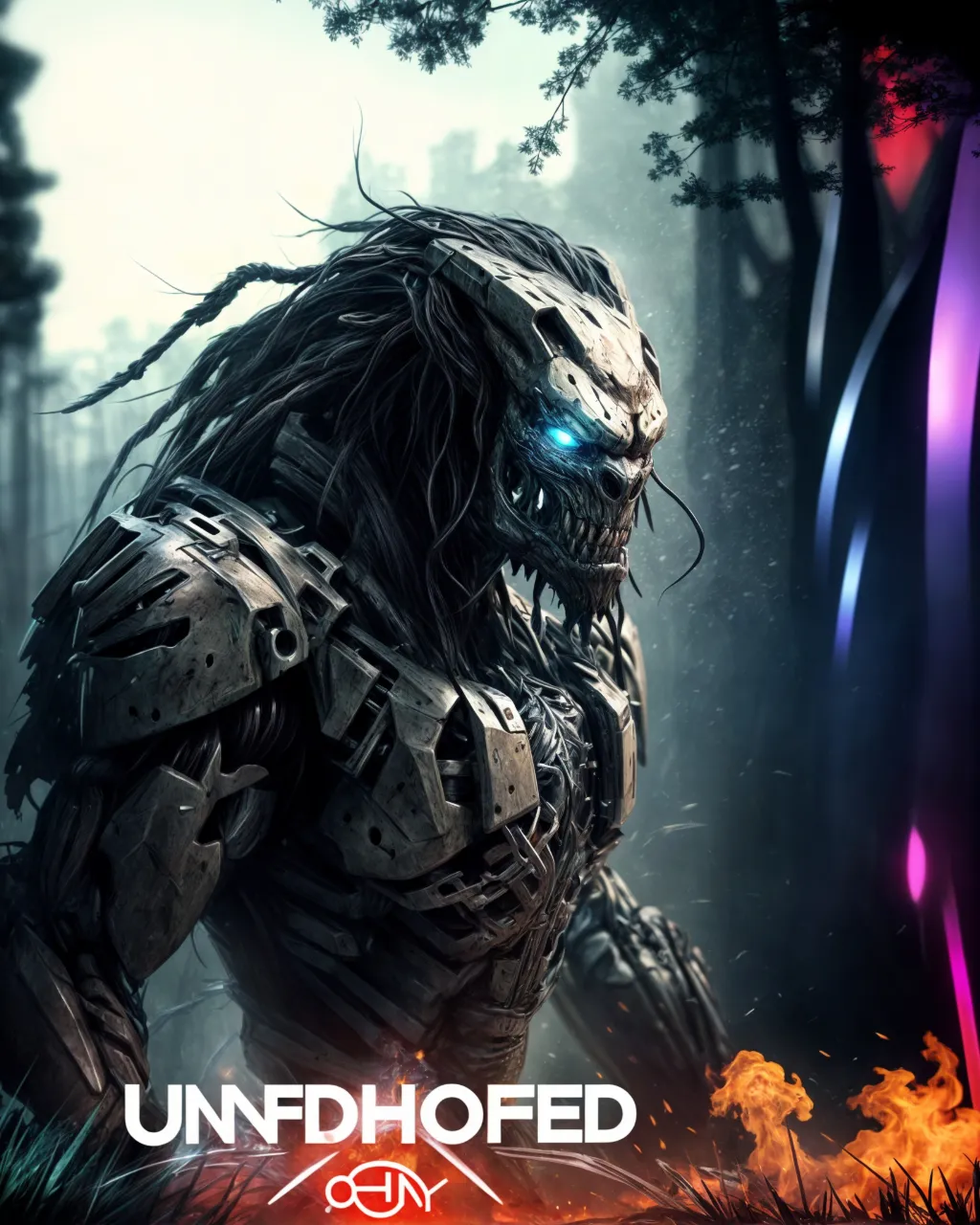 a poster of a creature with glowing eyes