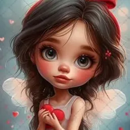 a painting of a little girl with a heart