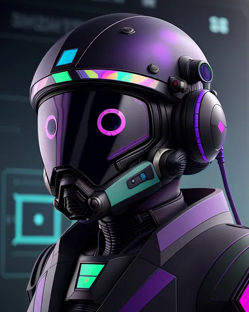 a futuristic man wearing a helmet and headphones