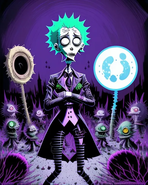 a cartoon of a man with green hair holding a lollipop