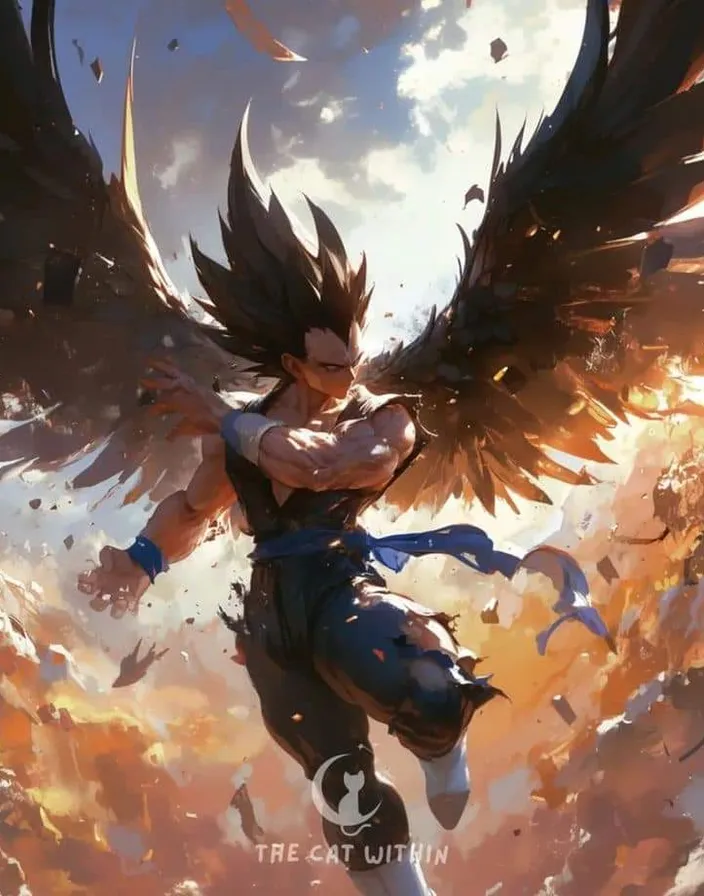 an anime character flying through the air with wings