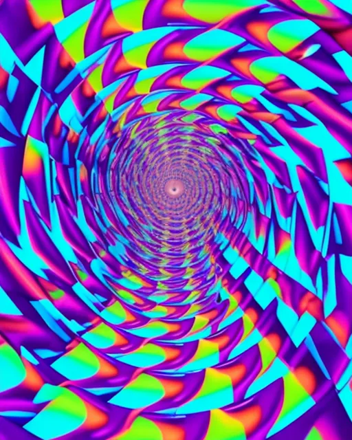 a psychedelic image with a spiral design in blue, pink, and green