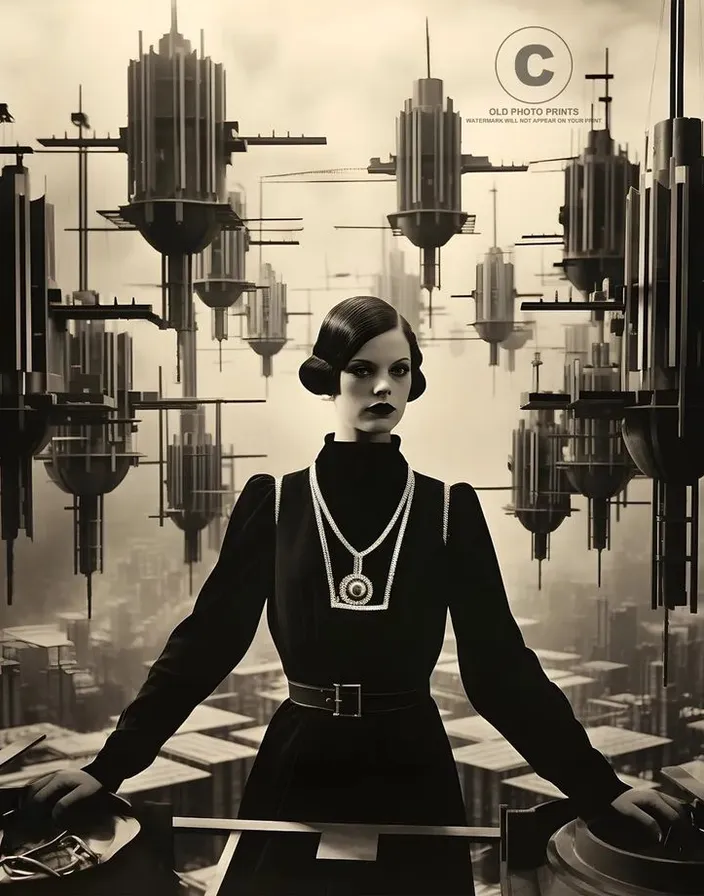 a woman standing in front of a futuristic city