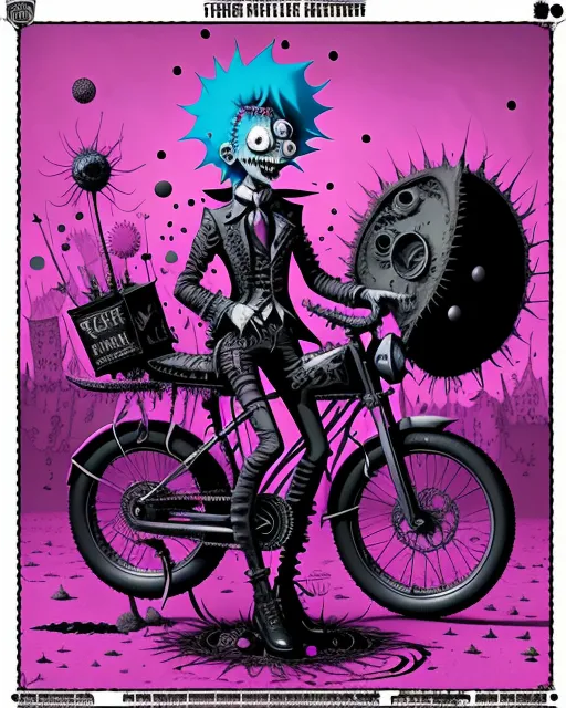 a cartoon character on a bike with a weird hair