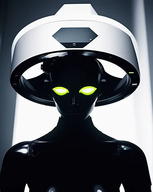 an alien with glowing eyes and a futuristic helmet