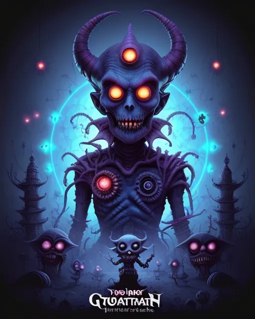 a poster of a demon with glowing eyes