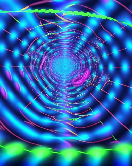 a blue and green vortex with neon lights