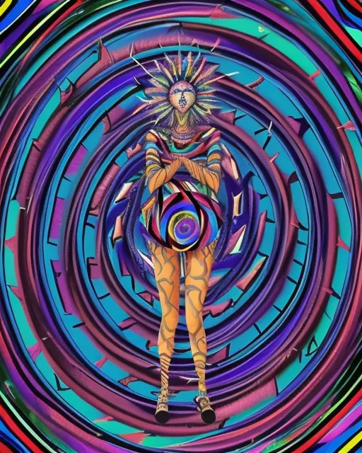 a painting of a person standing in front of a spiral