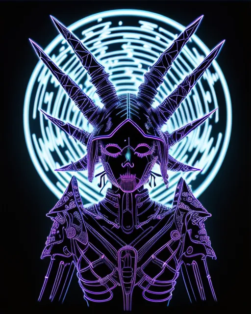 a neon image of a demon with horns on his head