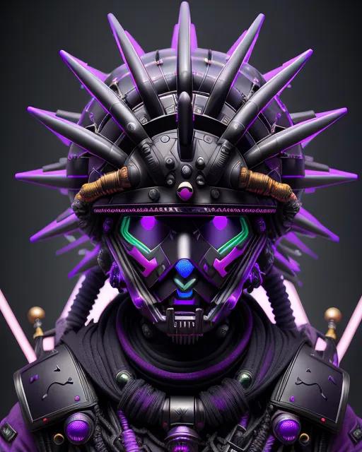 a robot with spikes on his head and two swords in his hand