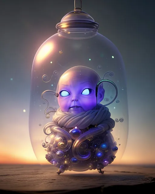 a digital painting of an alien in a bubble