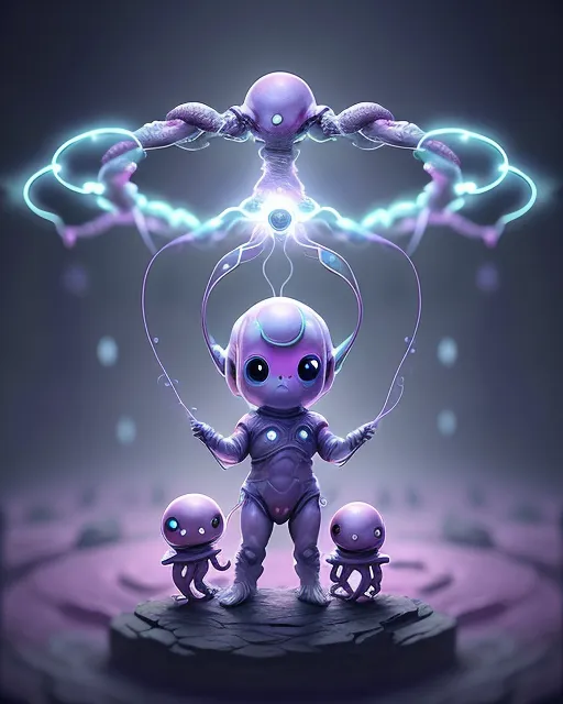 a digital painting of an alien family