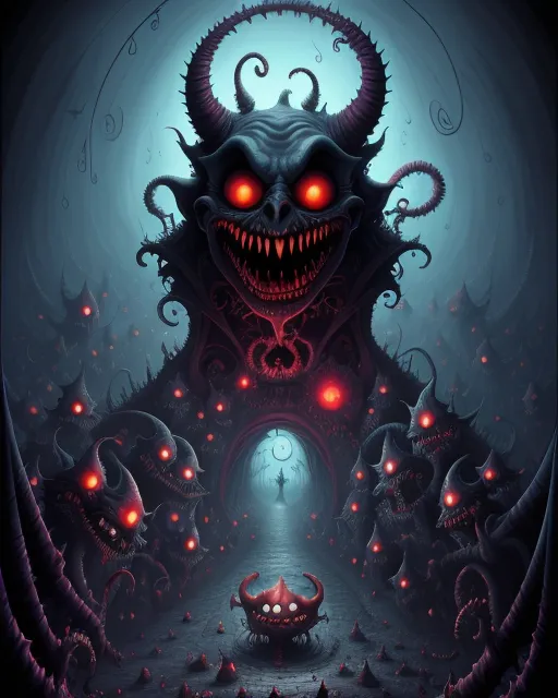 a painting of a demonic creature with glowing eyes