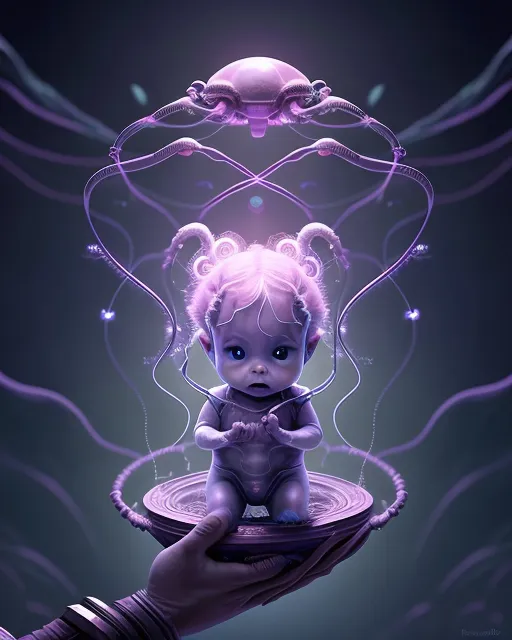 a digital painting of a little girl sitting on a plate