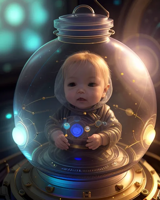 a baby sitting inside of a glass ball