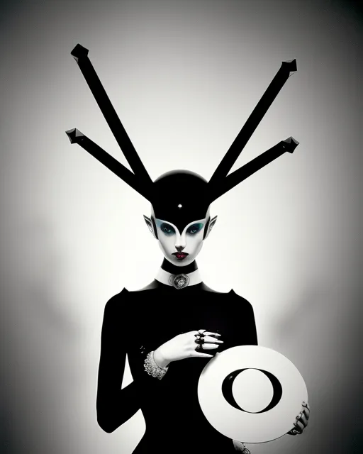 a woman in a black dress holding a white disc  