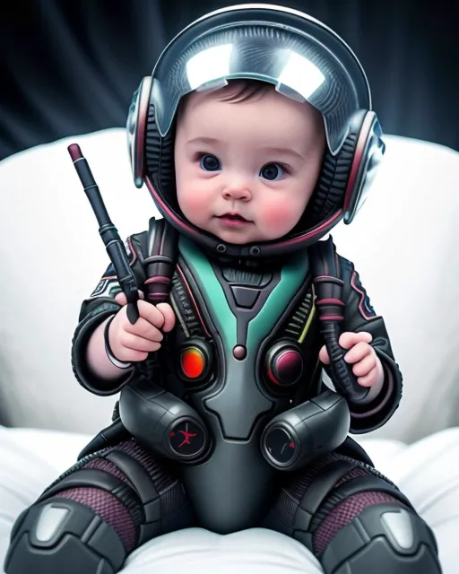 a baby wearing a helmet 