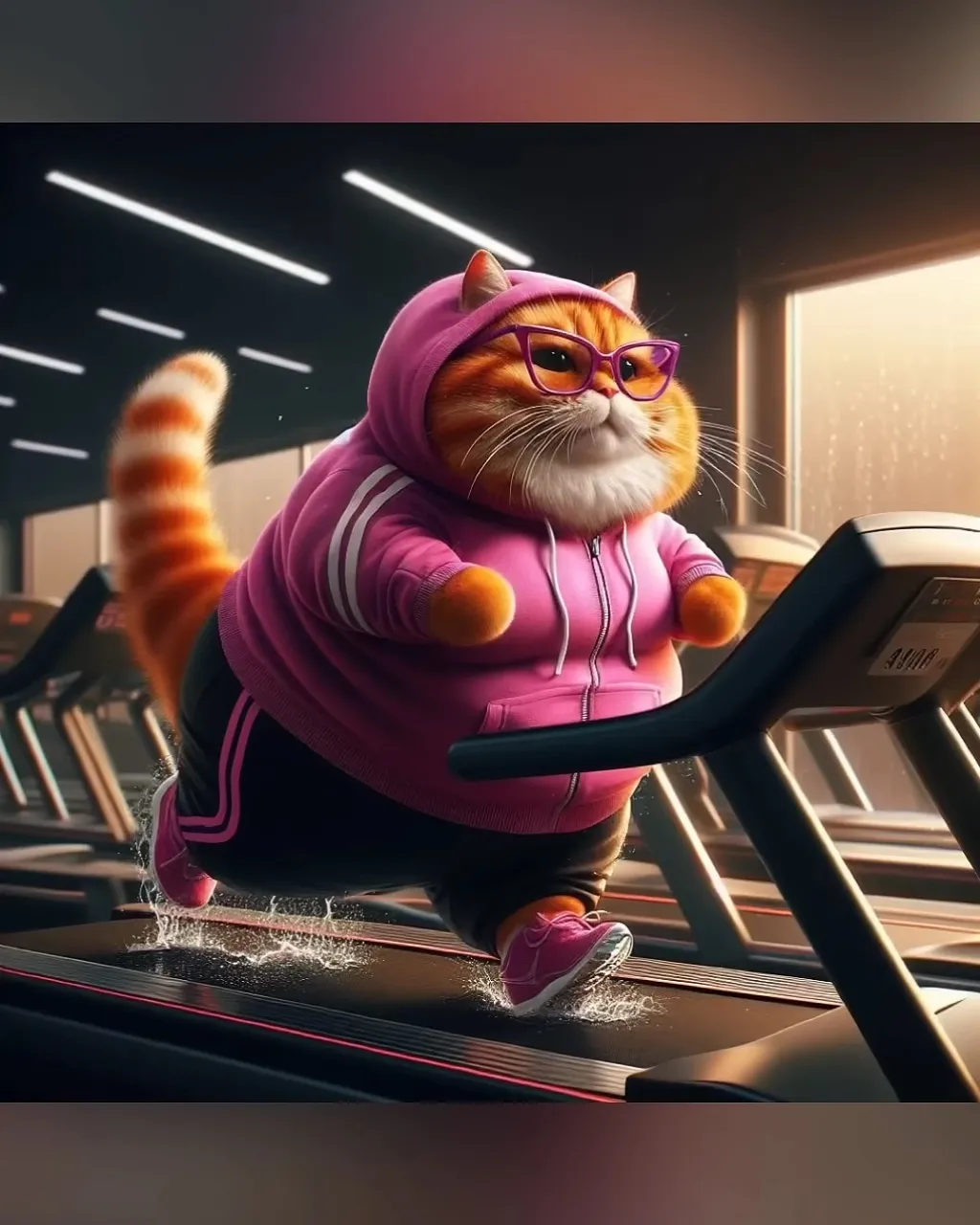 a cat is running on a treadmill