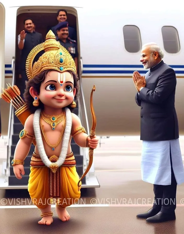 anarendra modi  standing next to a statue of a god