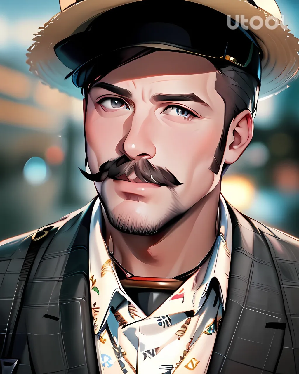 a digital painting of a man with a mustache