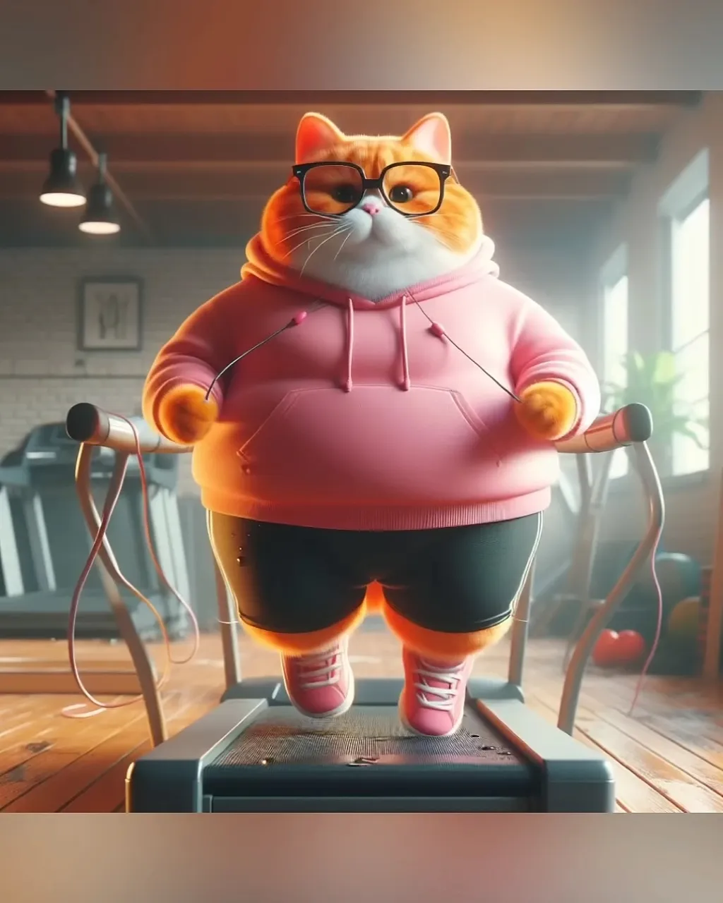 a fat cat is on a treadmill