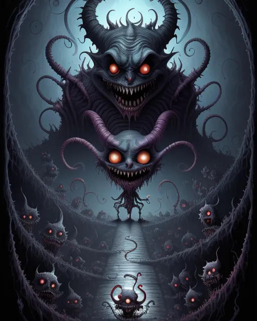 a painting of an evil creature with glowing eyes