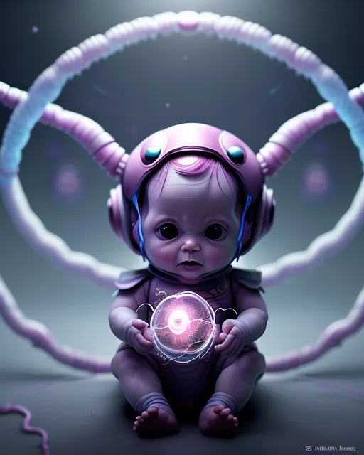 a digital painting of a baby with headphones on