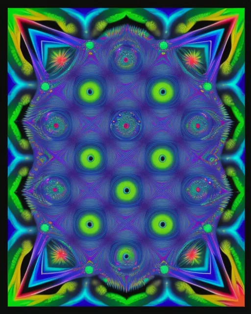 a blue, green, and yellow abstract design