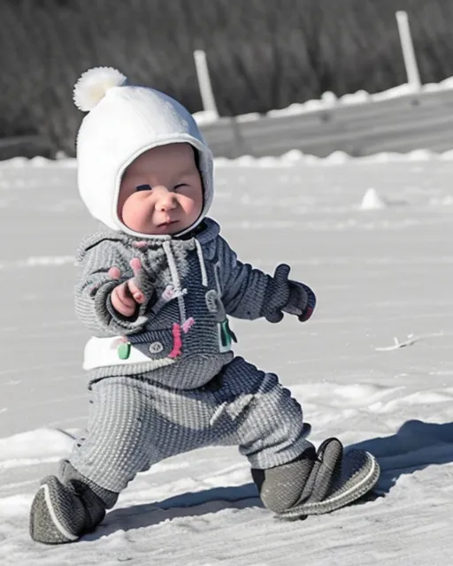 a baby is playing in the snow with a frisbee