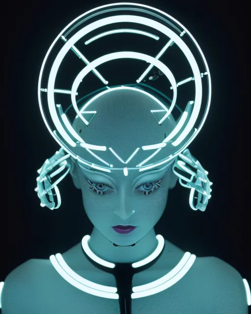 a woman's head with a neon light on it