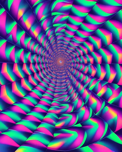 a psychedelic image with a spiral design in pink, blue, and green