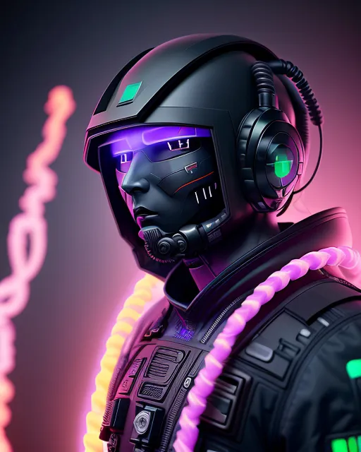 a futuristic man wearing a helmet and headphones